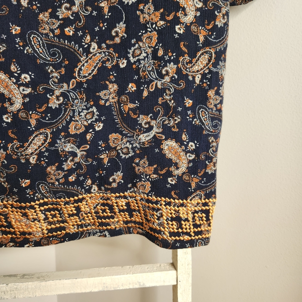 Market & Spruce Stitch Fix 1x paisley print embroidered 3/4 sleeve boho top - Picture 4 of 6